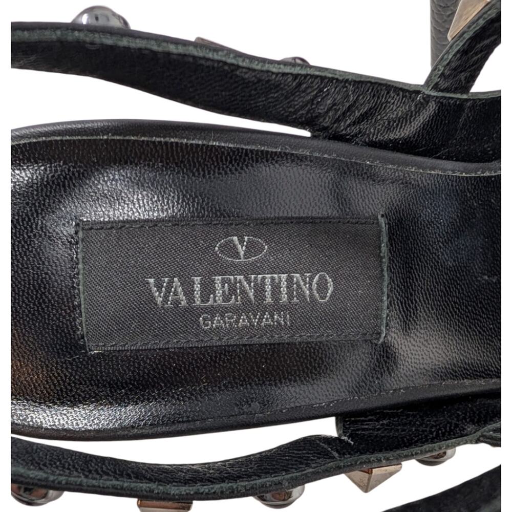 Valentino Pebbled Leather Onyx Rockstud Rolling Ankle Strap 100mm Pump Black 37 - Picture 9 of 12